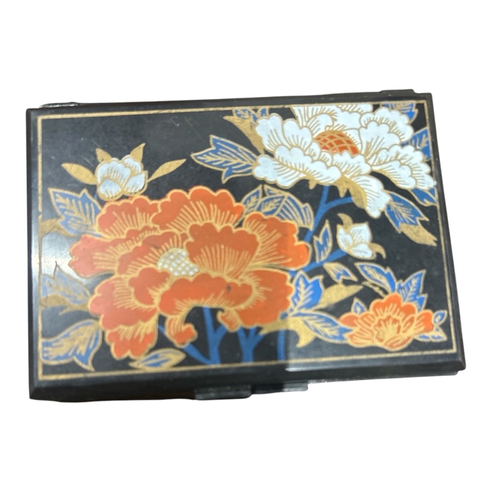 VTG Oriental Floral  Lacquer Compact Mirror Box